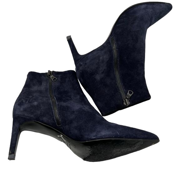 Rag & Bone Blue Suede Leather 3" Stiletto Heeled Moto Ankle Boots Zips Size 7 - Picture 14 of 16